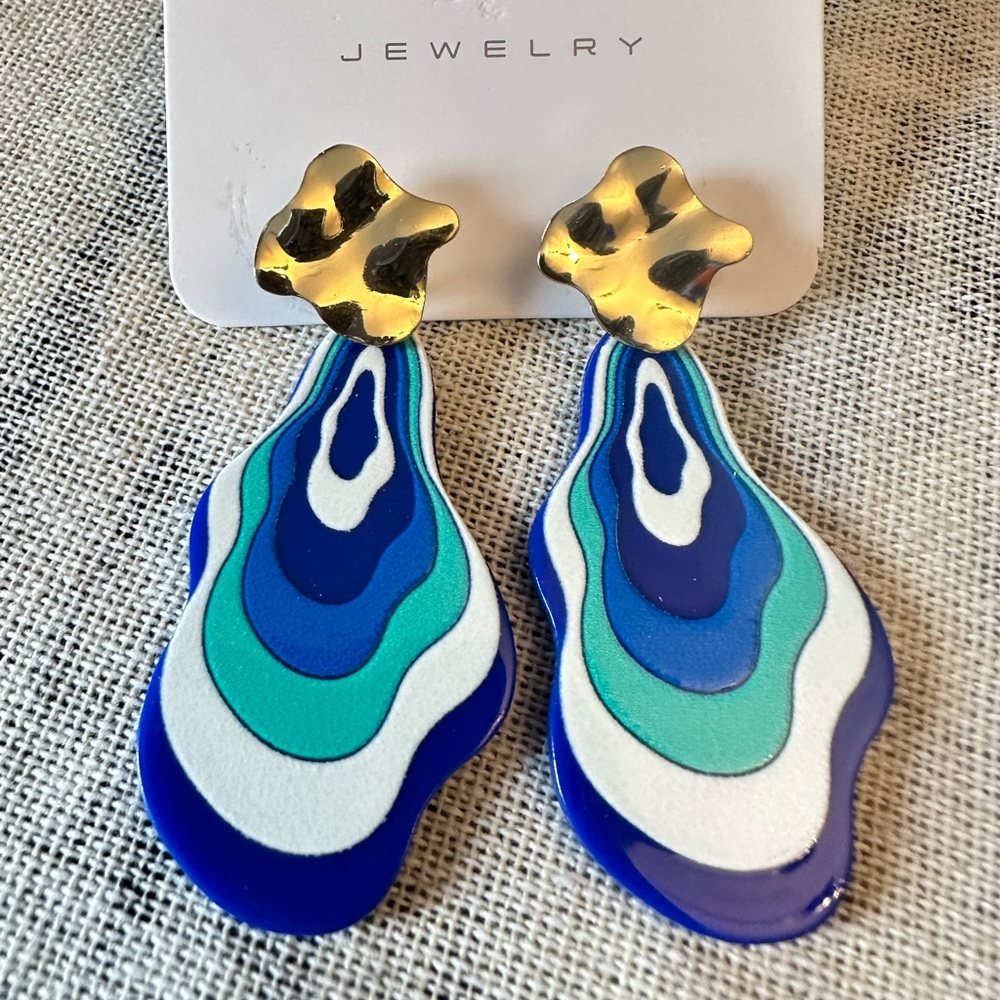 Acrylic Oil Painting Drop Earrings Unique 18K Gold Plated Decoration Jewelry